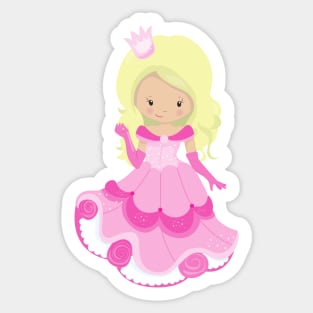 Cute Princess, Crown, Pink Dress, Blonde Hair Sticker